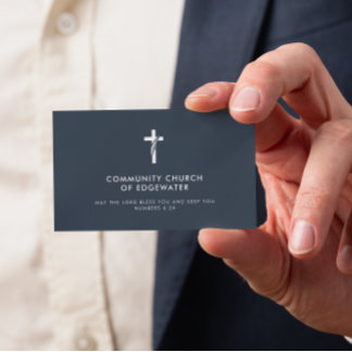 Church Pastor Modern Minimal Cross Faith Navy Business Card