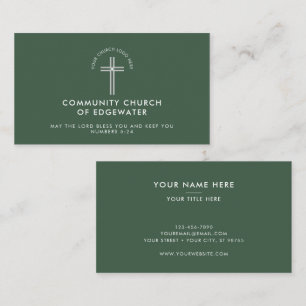 Church Pastor Modern Minimal Custom Logo Green Business Card