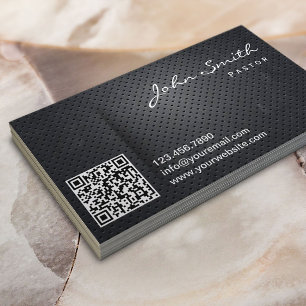 Church Pastor Modern QR Code Dark Metal Business Card