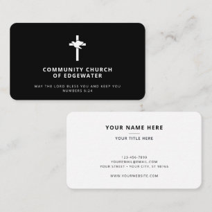 Church Pastor Modern Religious Cross Dove Black Business Card