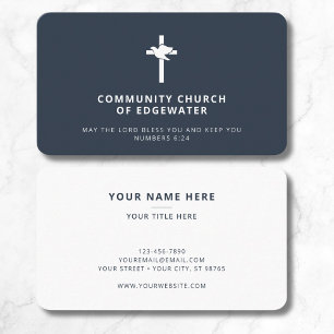 Church Pastor Modern Religious Cross Dove Navy Business Card