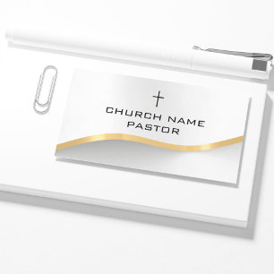 Church Pastor Modern Silver Gold Christian Cross Business Card