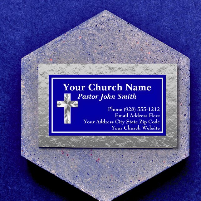 Church Pastor Navy Blue Silver Business Cards (Creator Uploaded)