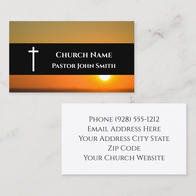 Church Pastor Orange Sunset Black Christian Business Card (Front/Back)