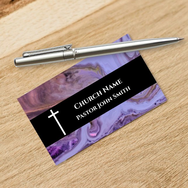 Church Pastor Purple Marble Christian Business Card (Church Pastor Purple Marble Christian Business Card)