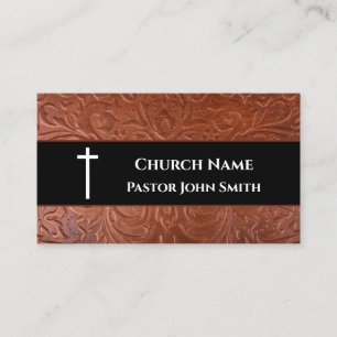 Church Pastor Rustic Leather Black Christian Business Card
