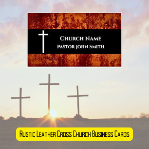 Church Pastor RUSTIC Leather Christian Magnetic Business Card