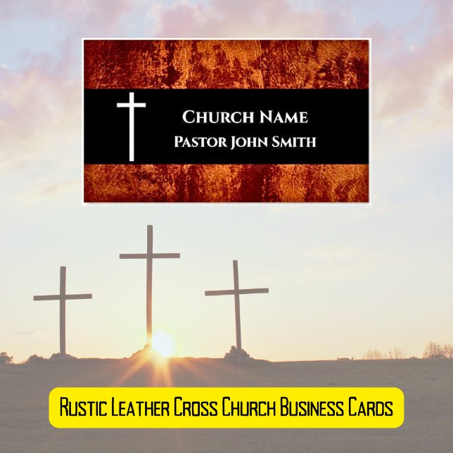 Church Pastor RUSTIC Leather Christian Magnetic Business Card (Creator Uploaded)