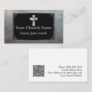 Church Pastor Silver Cross Elegant Border Business Card