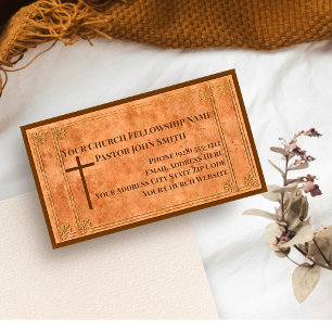 Church Pastor Stamped Leather Elegant Christian Business Card