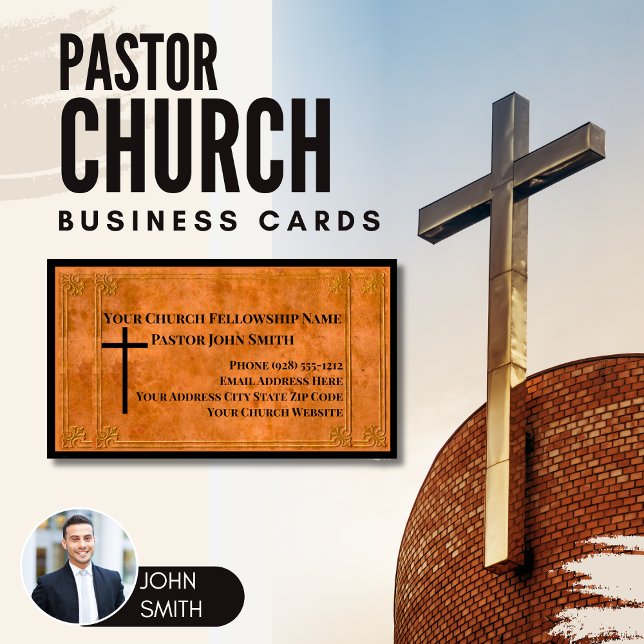 Church Pastor Stamped Leather Elegant Christian Magnetic Business Card (Church Pastor Business Cards Faux Leather)