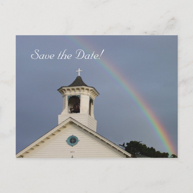 Church Rainbow Save the Date Announcement Postcard (Front)