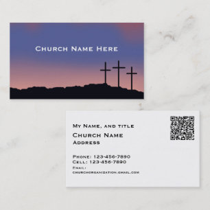 Church / Religious Three crosses with QR code Business Card