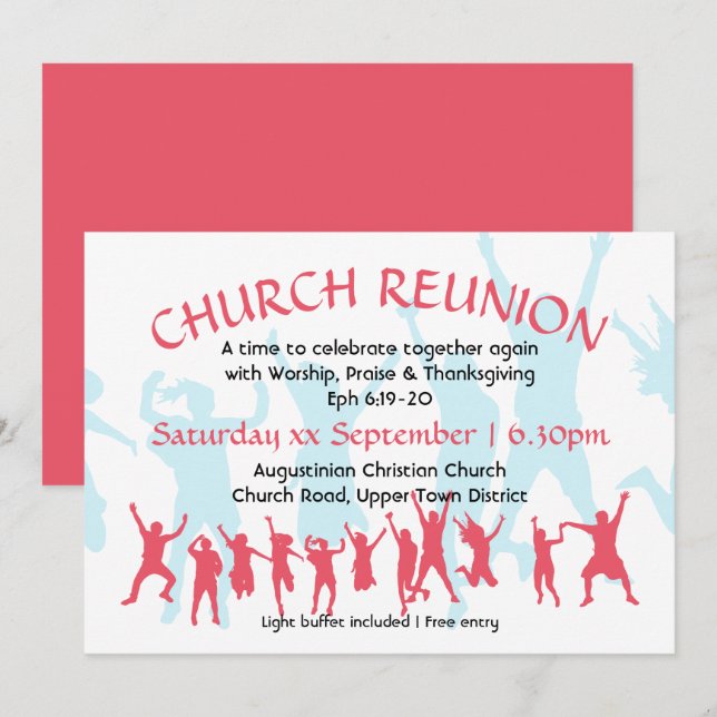 CHURCH REUNION Modern Customisable Deep Pink Invitation (Front/Back)