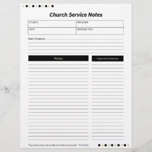 Church Service Christian Black Notes Custom Letterhead
