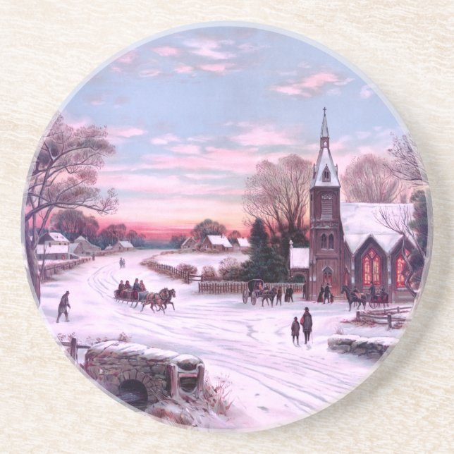 Church Services Christmas Eve Morning Coaster (Front)