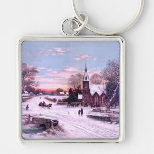 Church Services Christmas Eve Morning Key Ring