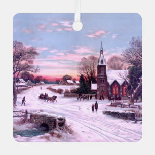 Church Services on Christmas Eve Morning Metal Tree Decoration