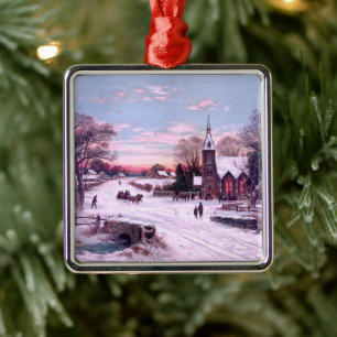 Church Services on Christmas Eve Morning Metal Tree Decoration