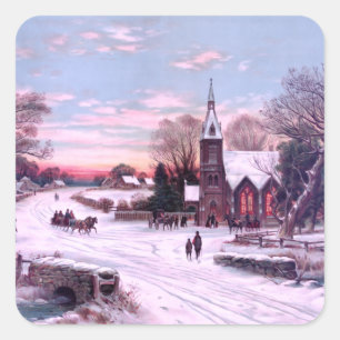 Church Services on Christmas Eve Morning Square Sticker