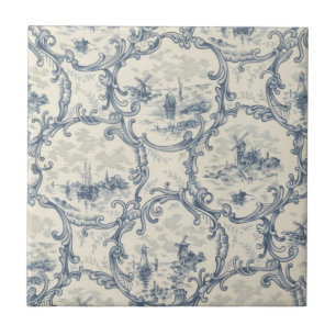 Church & Ships,Windmill & Boats,Delft-inspired Tile