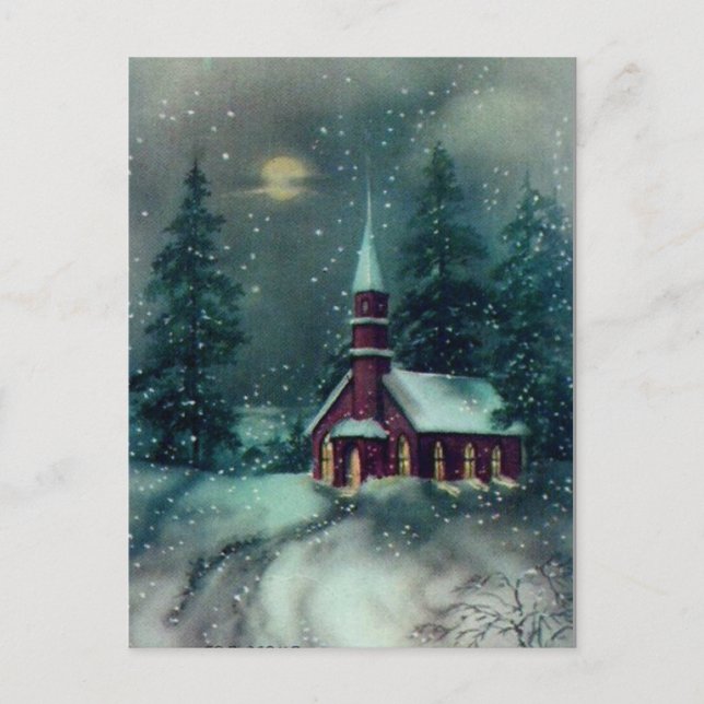 Church Snow Scene Vintage Art Postcard (Front)