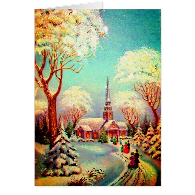 Church Snow Scene Vintage Art Reproduction (Front)