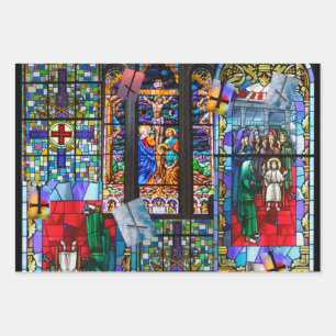 Church Stained Glass and Cross  Wrapping Paper Sheet