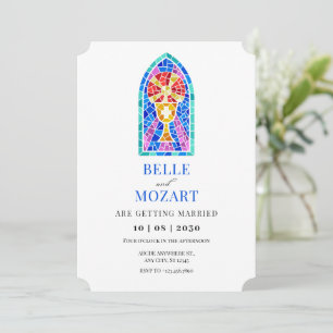 Church stained glass holy grail art wedding invitation