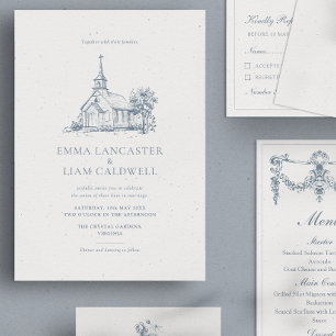 Church Venue Drawing Minimalist Wedding Invitation