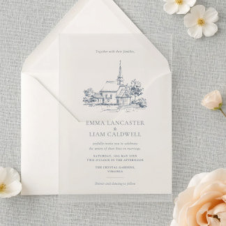 Church Venue Minimalist Hand Drawn Wedding  Acrylic Invitations