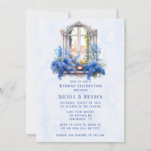 Church View Blue Floral Wedding Celebration  Invitation