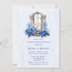 Church View Blue Floral Wedding Couples Shower Invitation