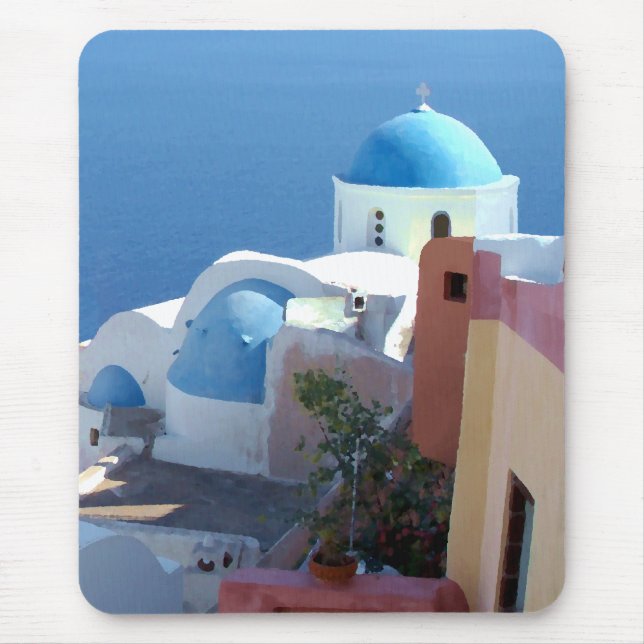 Church Views on Santorini, Greece Mouse Mat (Front)
