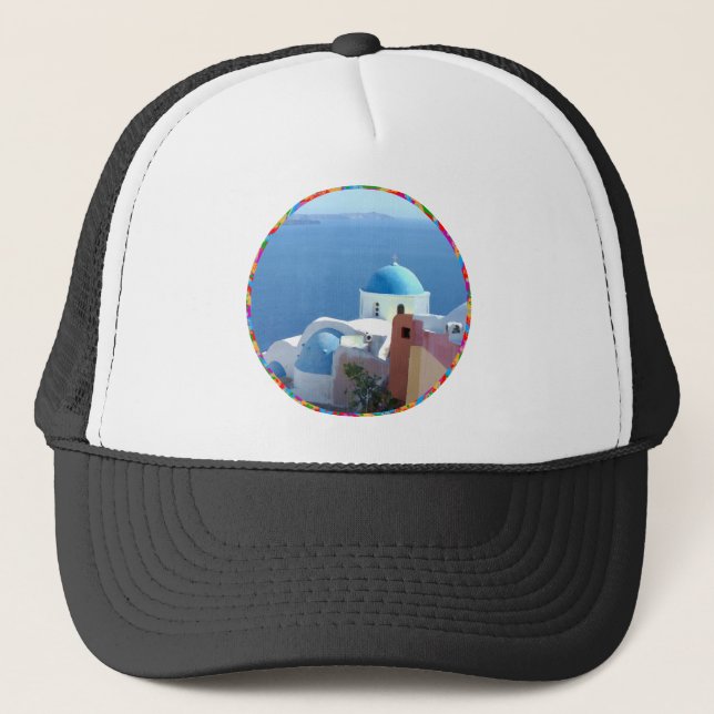 Church Views on Santorini, Greece Trucker Hat (Front)