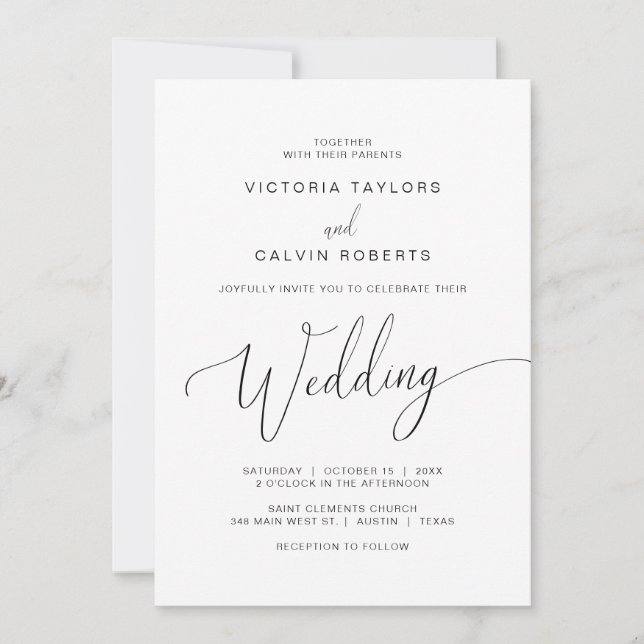 Church Wedding Ceremony Celebration, Black Script Invitation (Front)