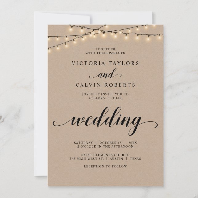 Church Wedding Ceremony Celebration, Brown Kraft Invitation (Front)