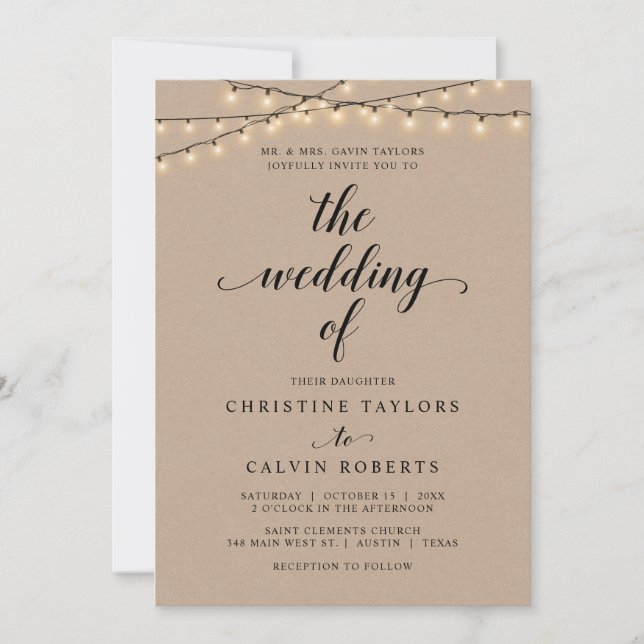Church Wedding Ceremony, Parents Hosting, Kraft In Invitation (Front)