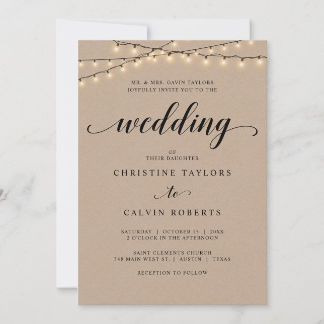 Church Wedding Ceremony, Parents Hosting, Kraft Invitation (Front)