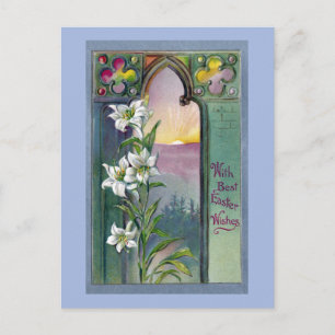 Church Window, Quatrefoils and Easter Lily Holiday Postcard