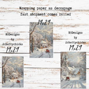 Church Winter Wonderland Decoupage  Wrapping Paper Sheet
