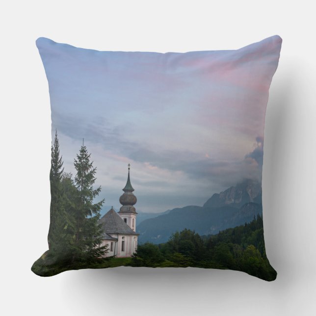 Church with Alps mountains at sunset Cushion (Front)