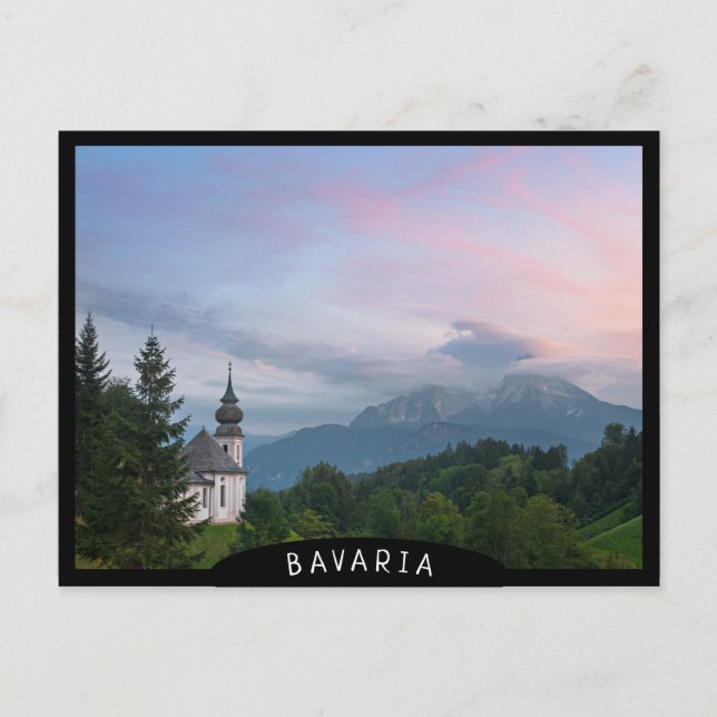 Church with Alps mountains at sunset Postcard (Front)