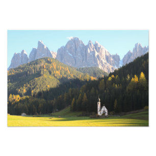 Church with Dolomites mountain background photo