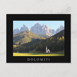 Church with mountain black Dolomiti postcard