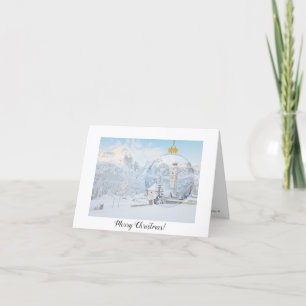 Church with mountains and snow with glass ball Holiday Card