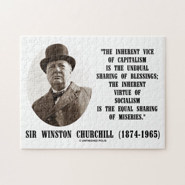 Churchill Inherent Vice Of Capitalism Virtue Quote Jigsaw Puzzle (Horizontal)