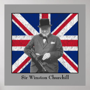 Churchill Posing With A Tommy Gun Poster