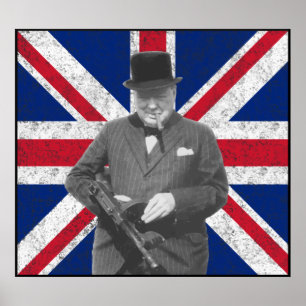Churchill Posing With A Tommy Gun Poster