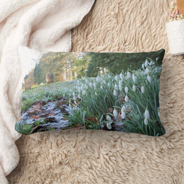 Churchyard Snowdrops in Light Snow - Lumbar Cushion (Blanket)